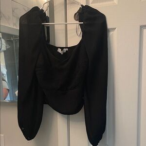ASTR the Label  Black Puff-Sleeve Square Neck Long Sleeve Blouse